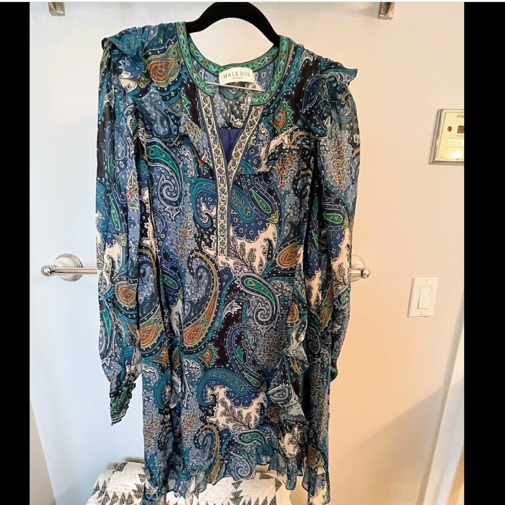Hale Bob V-Neck Paisley Dress (Size S)